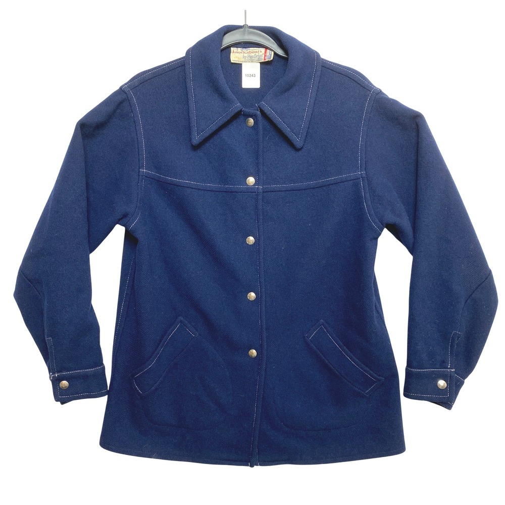Pendleton Knockabouts Jacket Womens Large Navy Wool Snap Button 70s